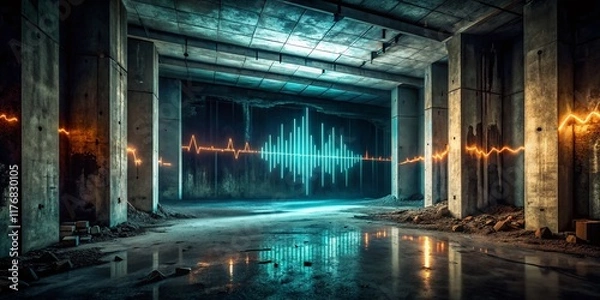 Fototapeta Abstract Music Background: Sound Waves in Dark Urban Decay