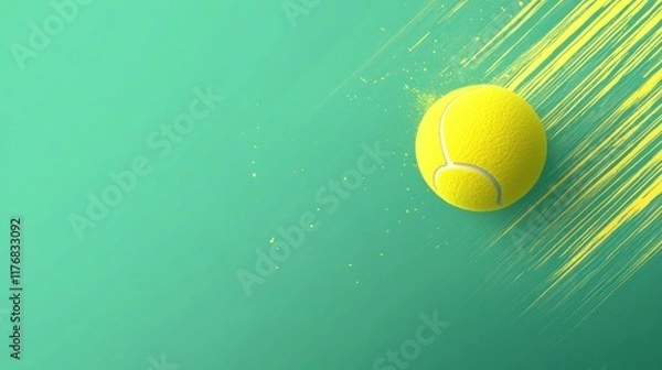 Fototapeta Fast-moving tennis ball on teal background with motion blur.