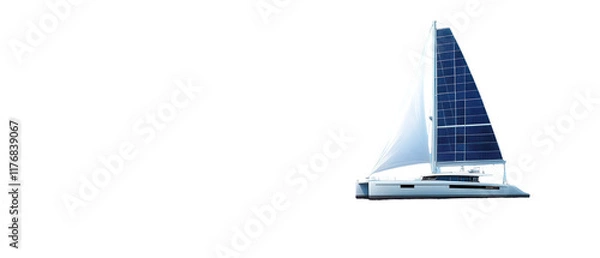 Obraz A sleek sailboat with white sails gliding over tranquil waters. transparent background