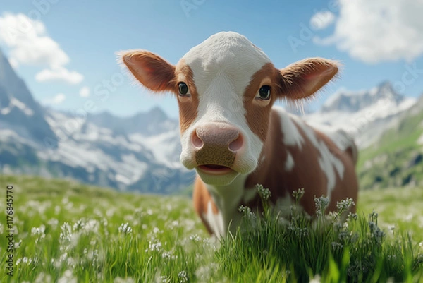 Obraz Beautiful composition spring and cow. Valentine's Day, Easter, Birthday, Happy Women's Day, Mother's Day.
Flat lay, top view, cow