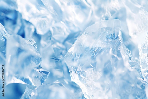 Fototapeta Close-up of ice crystals with a cool, blue tint and intricate details.