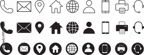 Obraz Contact icon set. Business card icon set. Line style symbol