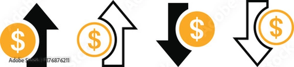 Obraz Money increase or decrease icon set. dollar decrease increase symbol. profit and lose signs. 
