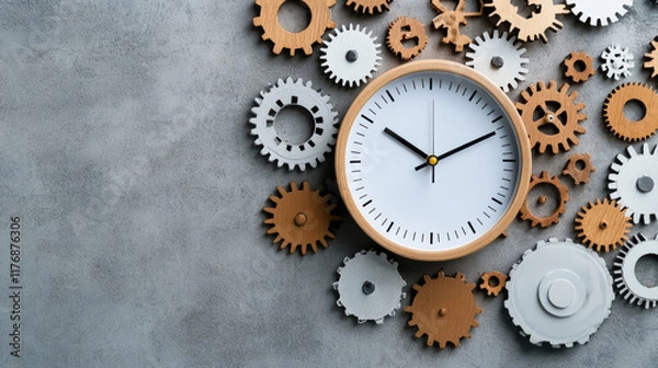 Fototapeta clock with gears and cogs symbolizing mechanics of time