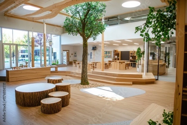 Fototapeta Innovative classroom design focused on constructivist learning modern educational space interior architecture open environment contemporary viewpoint