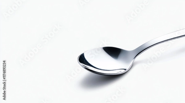 Obraz A close-up of a clean, shiny spoon on a minimalistic background, perfect for culinary themes or kitchen-related topics.