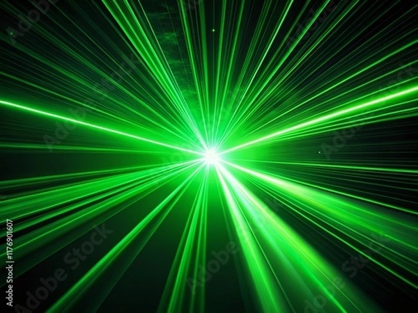 Obraz Glowing Green Laser Beams Abstract Background - Stock Photo