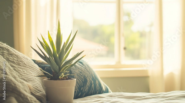 Obraz A Serene Therapy Room Featuring a Soft-Lit Couch, a Single Potted Plant, and a Calm Therapist Sitting Across, Symbolizing Support and Healing for Depression, Captured with a 50mm f/1.8 Lens