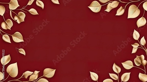 Fototapeta Elegant red and gold floral pattern digital design abstract decorative background visual aesthetics luxury concept
