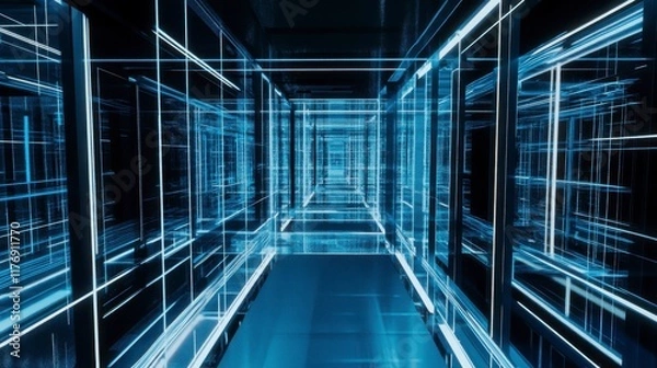 Fototapeta Digital Architecture: A Futuristic Cityscape of Interconnected Spaces