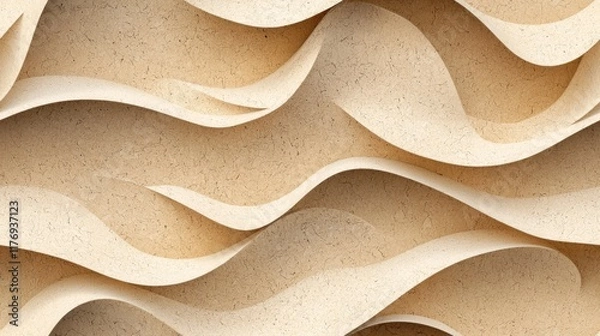 Fototapeta A close-up of layered, wavy paper in natural tones, showcasing a textured pattern that evokes a sense of depth and organic movement.