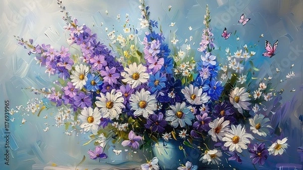 Fototapeta A beautiful bouquet of purple delphiniums