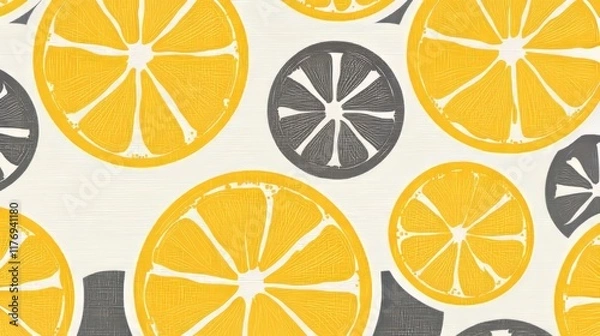 Fototapeta Bright yellow and grey lemon slices create a vibrant pattern.