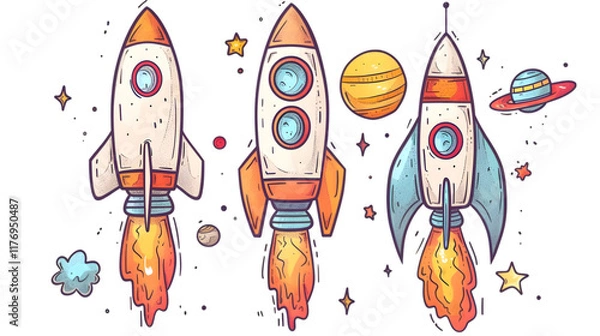Fototapeta cartoon doodle space rocket isolated on a transparent background