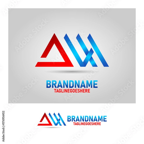 Obraz AW Initial Letter Logo in the Shape of a Red and Blue House Roof, For Business Logo, royalty free with very high resolution