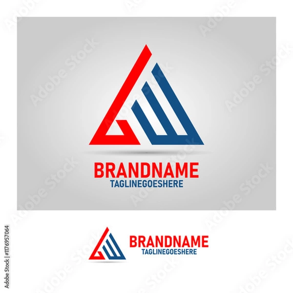 Obraz Initial AW Logo In Red And Blue Triangle Shape, For Company Logo And Web Logo with very high resolution