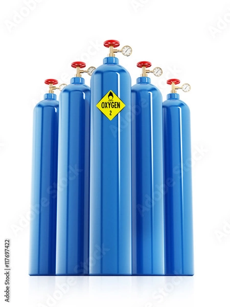 Fototapeta Oxygen tanks isolated on white background. 3D illustration