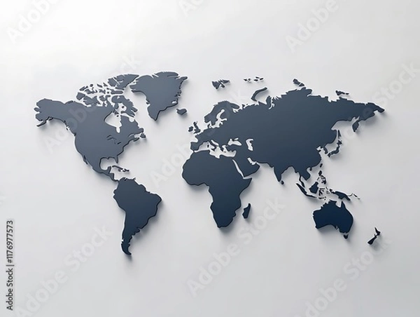 Fototapeta Abstract World Map with Dark Gray Continents, Minimalist Design, and 3D Relief Texture for Modern Graphic Design and Geographical Illustrations