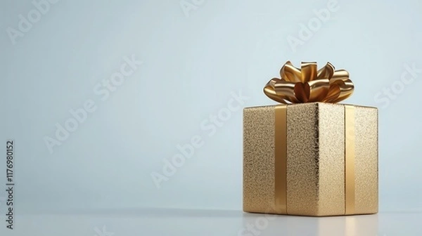 Obraz A gold wrapped gift box sits on a white background