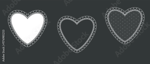 Fototapeta Set vector frame with lace border in the shape of a heart. Concept of love for Valentine's day or wedding design. Vector lace frames