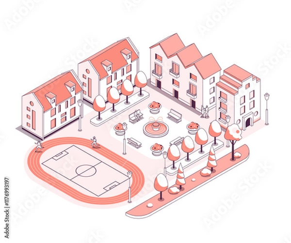 Fototapeta Sports stadium in the courtyard area - vector isometric illustration