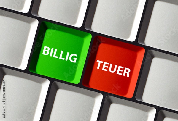 Fototapeta A Detailed Cost Comparison of Buttons on the Keyboard Cheap vs Expensive Options Available