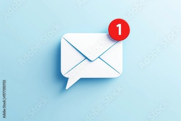 Fototapeta Email notification envelope icon with a red badge on a light blue background.