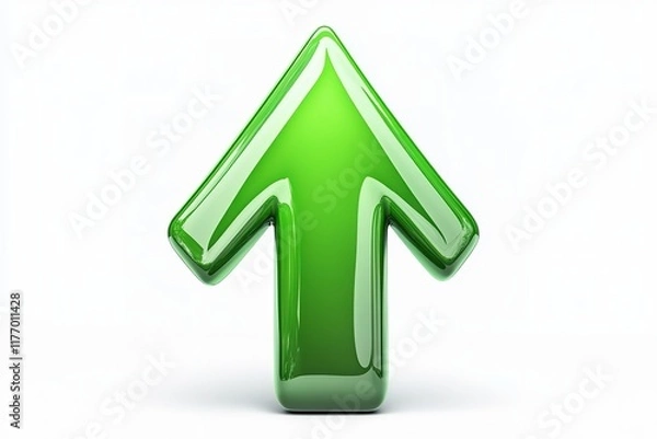 Fototapeta UP green 3d arrow. Shiny web icon. illustration isolated on white background. Raster version
