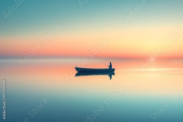 Obraz Peaceful Fisherman at Sunrise on a Calm Lake