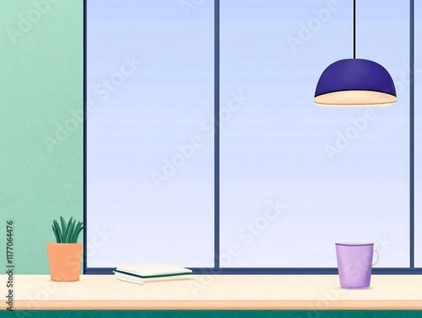 Fototapeta Serene Minimalist Illustration: Calm Interior Scene with Soft Lighting. AI Generated