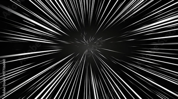 Fototapeta Abstract white light zoom speed dynamic on black technology futuristic background  ,White concentration line on black background