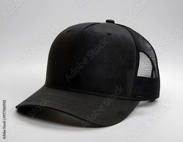 Obraz Blank trucker shining hat mockup isolated on a dark white greyish background photography closeup shot
