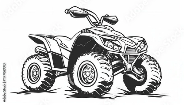 Fototapeta A monochrome illustration of a powerful ATV. Ideal for off-road vehicle branding, adventure tour logos, or motorsport-related designs.