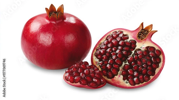 Obraz Juicy pomegranate cut open to reveal its bright red seeds