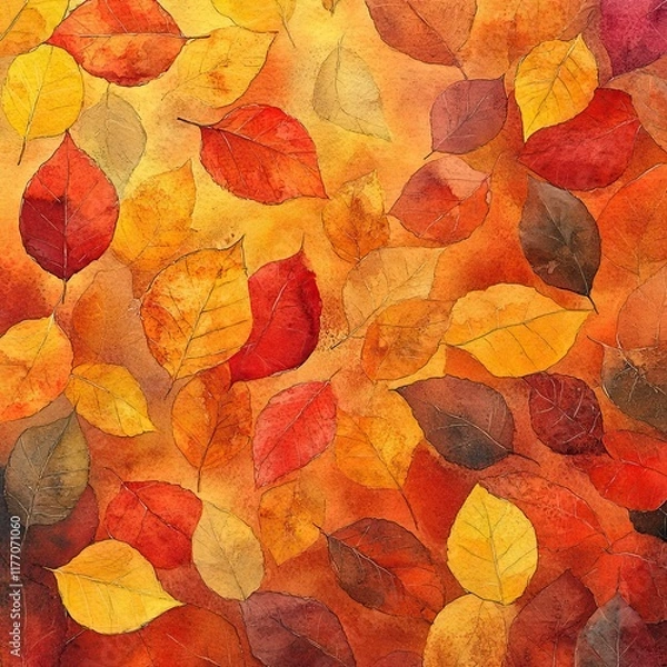 Obraz Whimsical Watercolor Cozy autumn leaves in vibrant Whimsical watercolor of vibrant autumn leaves Cozy fall foliage in colorful watercolor art Vibrant autumn leaves with a whimsical touch