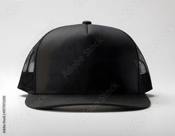 Obraz Blank trucker shining hat mockup isolated on a dark white greyish background photography closeup shot

