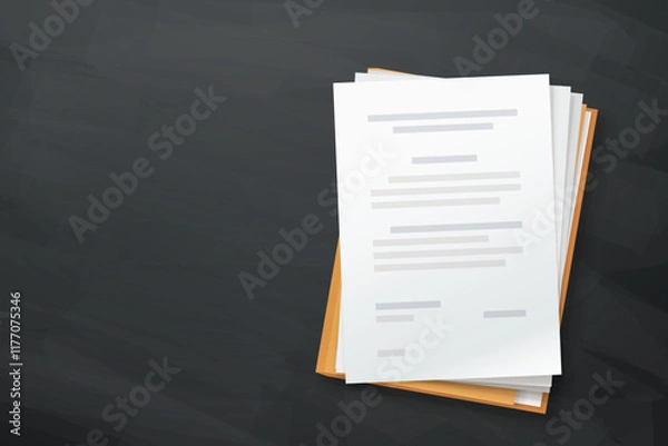 Obraz stack of documents with folder on dark