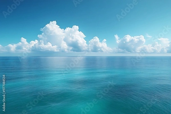 Obraz Serene ocean scene with fluffy clouds and clear blue sky.
