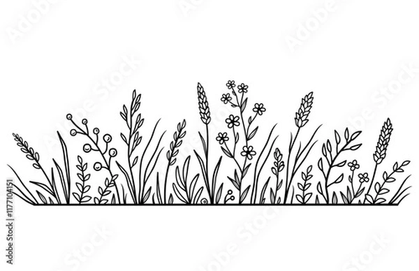 Obraz Black floral pattern, field and flowers