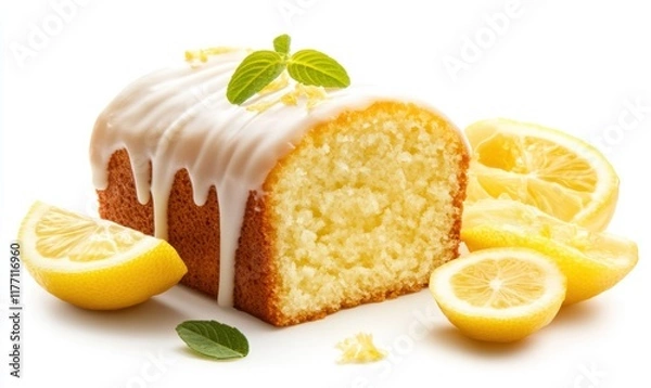 Fototapeta Delicious lemon cake garnished with fresh lemon slices
