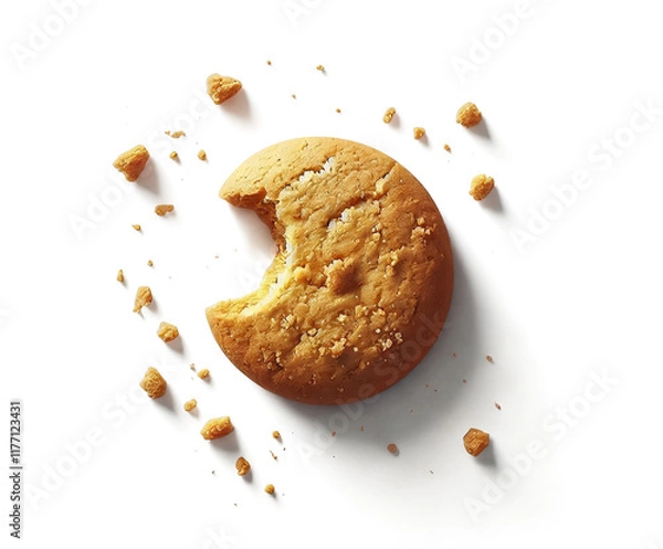 Fototapeta Partially Eaten Cookie with Crumbs in Top View and Soft Shadows, Isolated - Transparent PNG