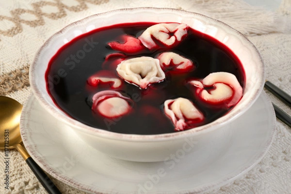 Obraz Traditional Polish beetroot soup with dumplings