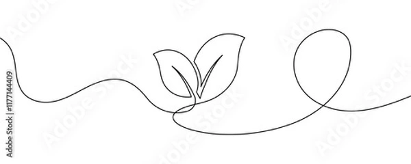Fototapeta One continuous line leaf. Linear plants. Hand drawing leaves. Vector 10 Eps.