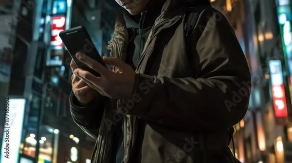 Obraz Urban Nightlife and Mobile Connection