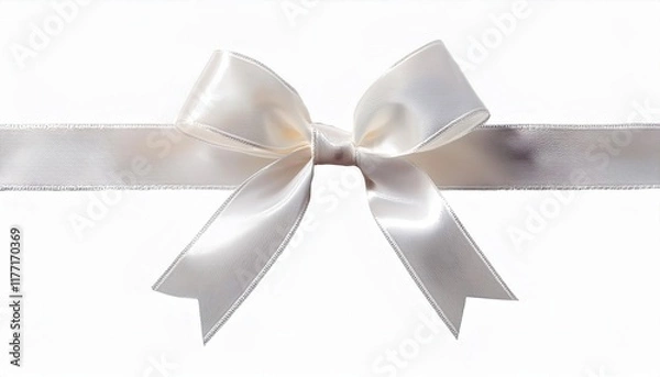 Fototapeta Elegant White Satin Bow with Glossy Finish on Matching Ribbon Background for Wedding Invitations, Gift Wrapping, or Decorations
