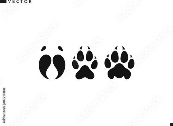 Obraz Paw print silhouette. Bull cow leopard wolf and fox paw prints vector
