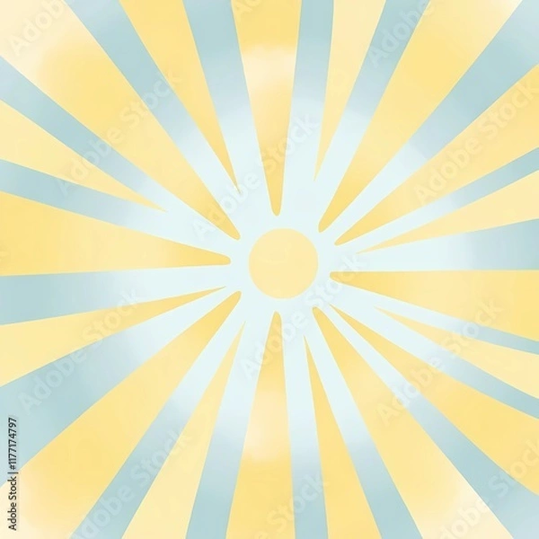 Fototapeta A pattern featuring soft pastel yellow sunbeams blending into a gradient background of pale blue, symbolizing a clear spring morning.