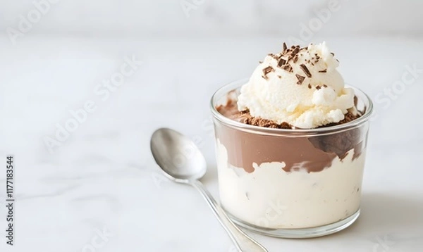 Fototapeta Glass container with homemade vanilla and chocolate ice cream, Generative AI