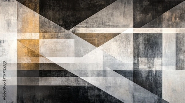 Fototapeta Abstract Geometric Design with Black, White, and Gold Accents
