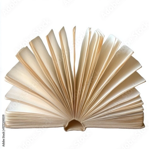 Fototapeta Open book displaying multiple pages in a fan arrangement with a light background